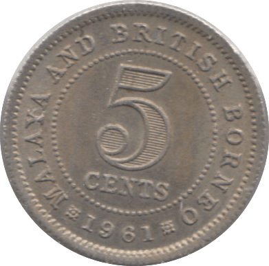 1961 FIVE CENT BRITISH MALAYA AND BORNEO - WORLD COINS - Cambridgeshire Coins