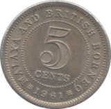 1961 FIVE CENT BRITISH MALAYA AND BORNEO - WORLD COINS - Cambridgeshire Coins