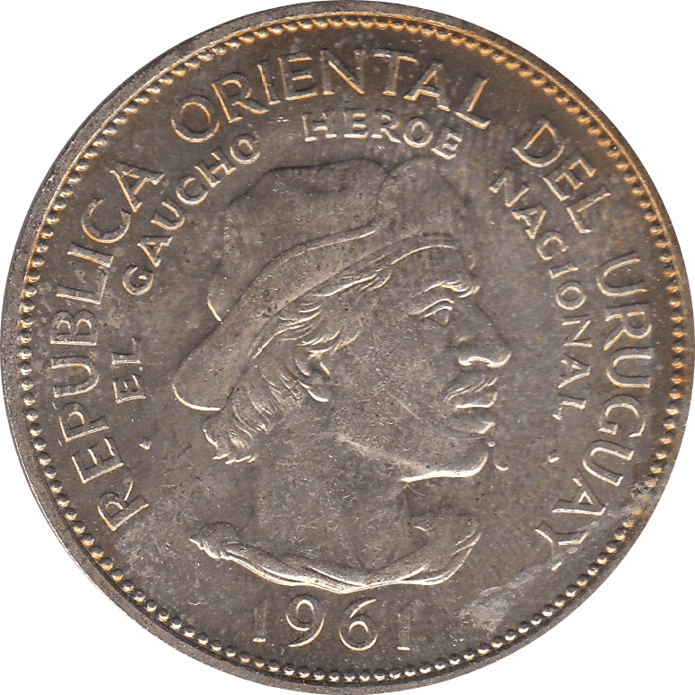 1961 SILVER 10 PESO URUGUAY A - WORLD SILVER COINS - Cambridgeshire Coins
