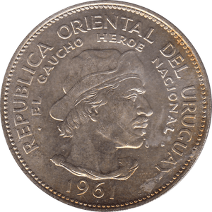 1961 SILVER 10 PESO URUGUAY B - WORLD SILVER COINS - Cambridgeshire Coins