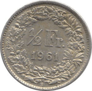 1961 SILVER 1/2 FRANC SWITZERLAND - SILVER WORLD COINS - Cambridgeshire Coins