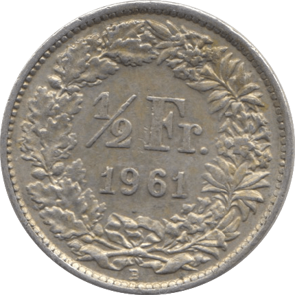 1961 SILVER 1/2 FRANC SWITZERLAND - SILVER WORLD COINS - Cambridgeshire Coins