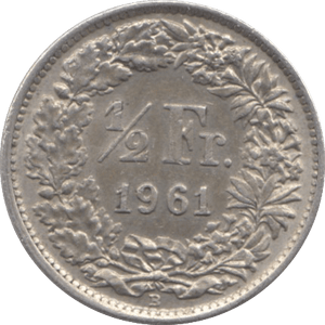 1961 SILVER 1/2 FRANC SWITZERLAND - SILVER WORLD COINS - Cambridgeshire Coins