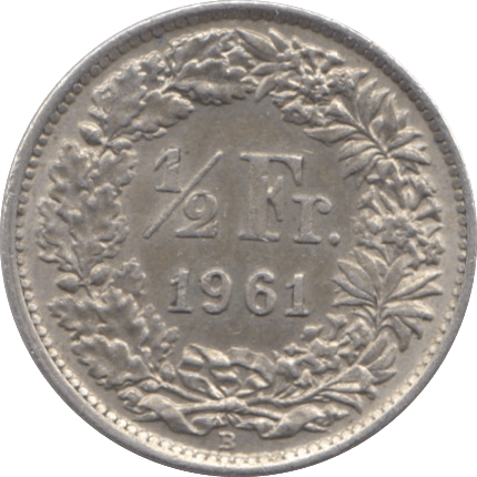 1961 SILVER 1/2 FRANC SWITZERLAND - SILVER WORLD COINS - Cambridgeshire Coins