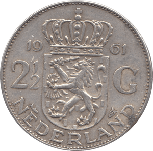 1961 SILVER 2 1/2 GULDEN NETHERLANDS - SILVER WORLD COINS - Cambridgeshire Coins