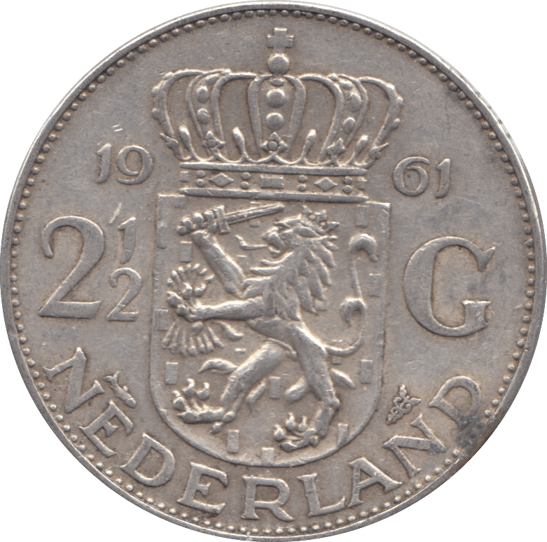 1961 SILVER 2 1/2 GULDEN NETHERLANDS - SILVER WORLD COINS - Cambridgeshire Coins