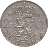 1961 SILVER 2 1/2 GULDEN NETHERLANDS - SILVER WORLD COINS - Cambridgeshire Coins