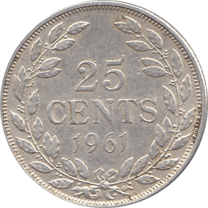 1961 SILVER 25 CENTS LIBERIA REF H71 - WORLD SILVER COINS - Cambridgeshire Coins