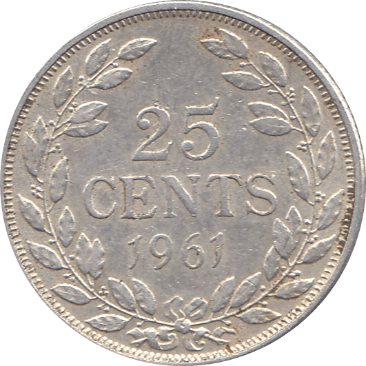 1961 SILVER 25 CENTS LIBERIA REF H71 - WORLD SILVER COINS - Cambridgeshire Coins