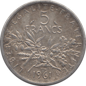 1961 SILVER 5 FRANCS FRANCE REF 3 - SILVER WORLD COINS - Cambridgeshire Coins