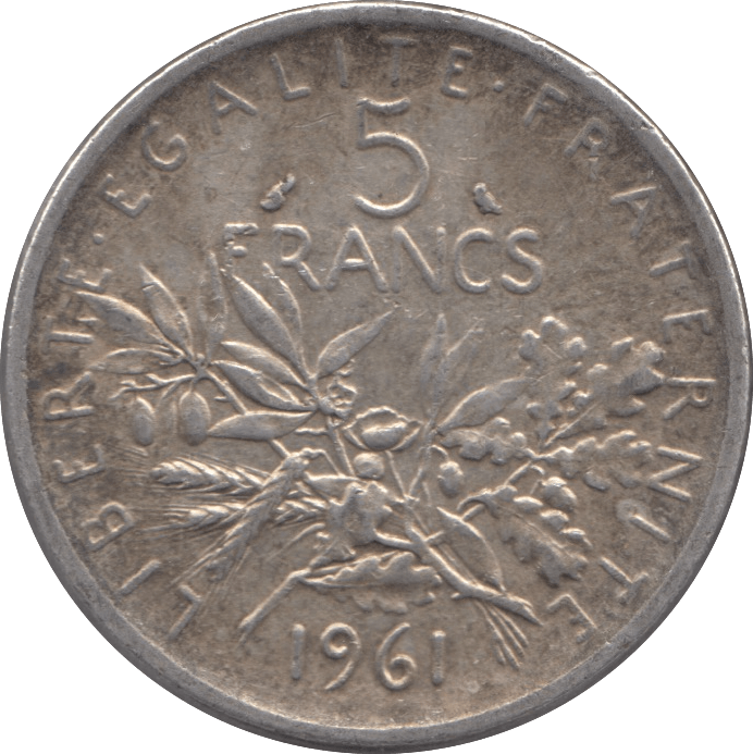 1961 SILVER 5 FRANCS FRANCE REF 3 - SILVER WORLD COINS - Cambridgeshire Coins