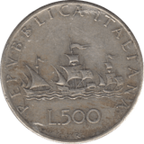 1961 SILVER 500 LIRA ITALY - SILVER WORLD COINS - Cambridgeshire Coins