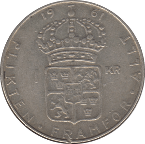 1961 SWEDEN SILVER 1 KRONA - WORLD COINS - Cambridgeshire Coins