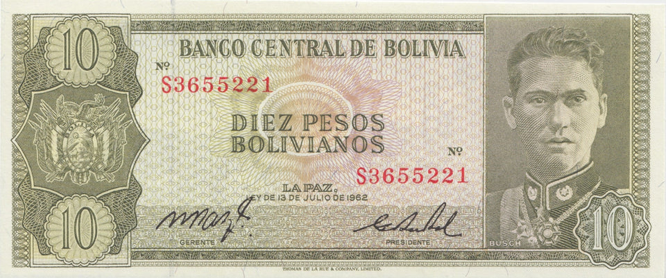 1962 10 BOLIVIANOS BANKNOTE BOLIVIA REF 612 - World Banknotes - Cambridgeshire Coins