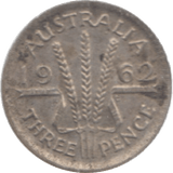 1962 AUSTRALIA SILVER THREEPENCE - SILVER WORLD COINS - Cambridgeshire Coins