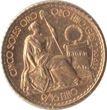 1962 GOLD PERU 5 SOLS - Gold World Coins - Cambridgeshire Coins