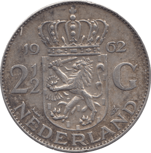 1962 SILVER 2 1/2 GULDEN NETHERLANDS - SILVER WORLD COINS - Cambridgeshire Coins