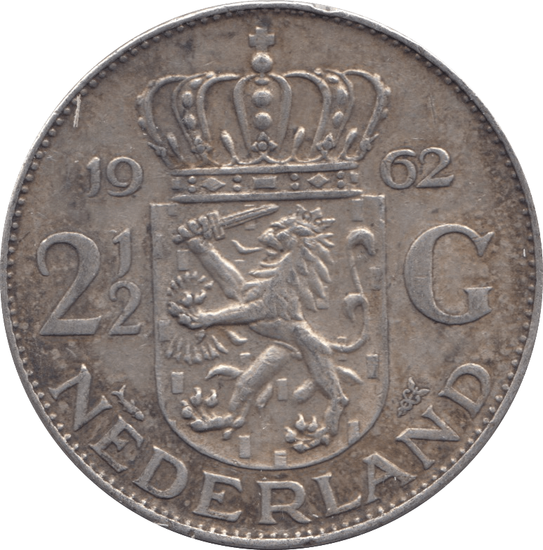 1962 SILVER 2 1/2 GULDEN NETHERLANDS - SILVER WORLD COINS - Cambridgeshire Coins