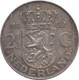 1962 SILVER 2 1/2 GULDEN NETHERLANDS - SILVER WORLD COINS - Cambridgeshire Coins
