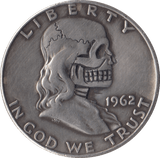 1962 SILVER HALF DOLLAR USA SKULL ETCHED - SILVER WORLD COINS - Cambridgeshire Coins