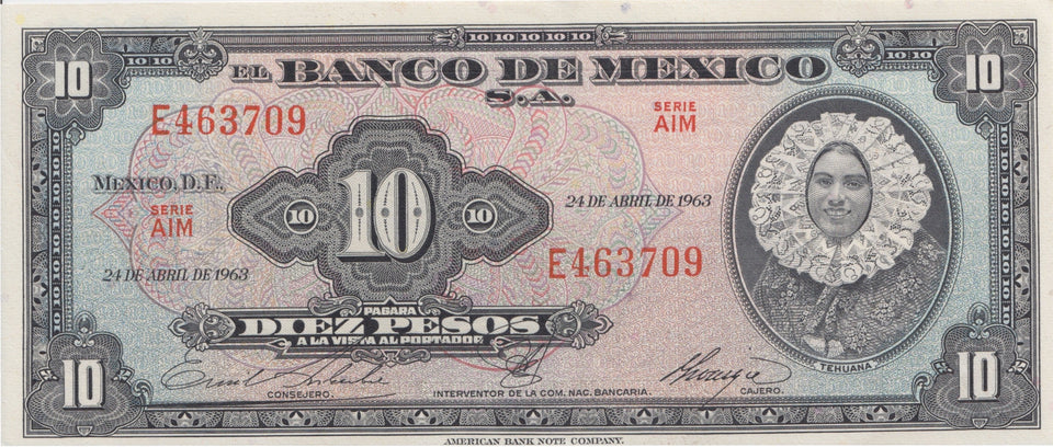 1963 10 PESO BANKNOTE MEXICO REF 900 - World Banknotes - Cambridgeshire Coins