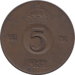 1963 5 ORE SWEDEN - WORLD COINS - Cambridgeshire Coins