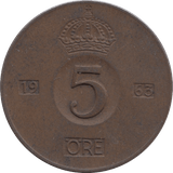 1963 5 ORE SWEDEN - WORLD COINS - Cambridgeshire Coins