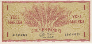 1963 ONE MARK FINISH BANKNOTE FINLAND REF 736 - World Banknotes - Cambridgeshire Coins