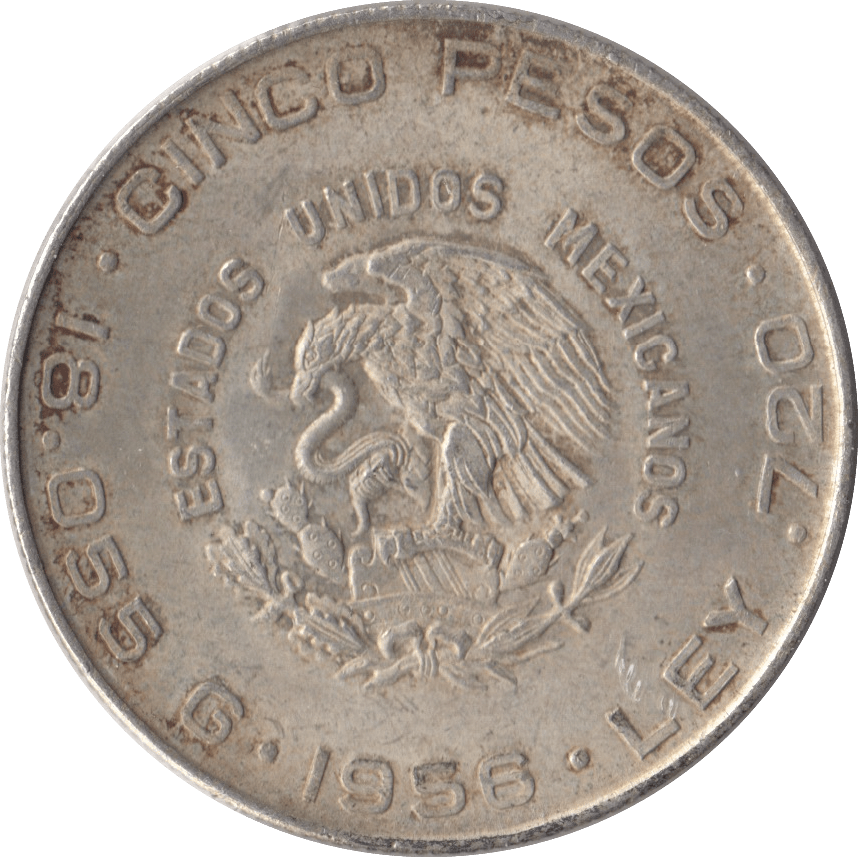 1963 SILVER FIVE PESOS MEXICO - SILVER WORLD COINS - Cambridgeshire Coins