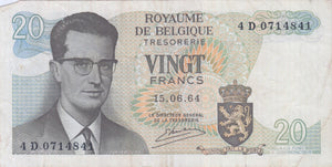 1964 20 FRANCS BELGIAN BANKNOTE REF 1476 - World Banknotes - Cambridgeshire Coins