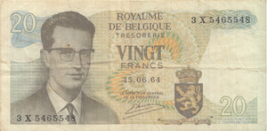 1964 BANK OF BELGIUM 20 FRANCS BANKNOTE REF 1321 - World Banknotes - Cambridgeshire Coins