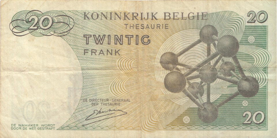 1964 BANK OF BELGIUM 20 FRANCS BANKNOTE REF 1321 - World Banknotes - Cambridgeshire Coins