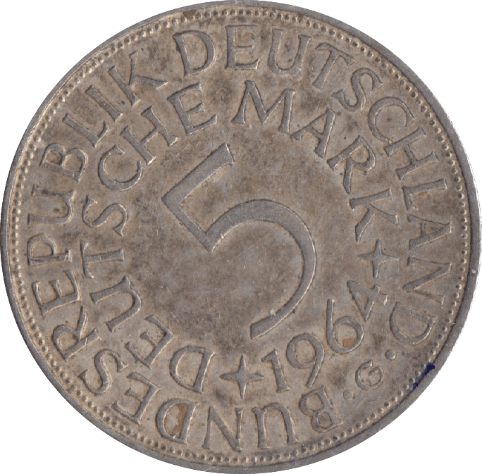 1964 GERMAN SILVER 5 MARK - SILVER WORLD COINS - Cambridgeshire Coins