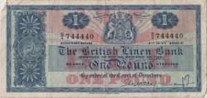 1964 ONE POUND BRITISH LINEN BANK SCOTTISH BANKNOTE REF SCOT-11 - SCOTTISH BANKNOTES - Cambridgeshire Coins