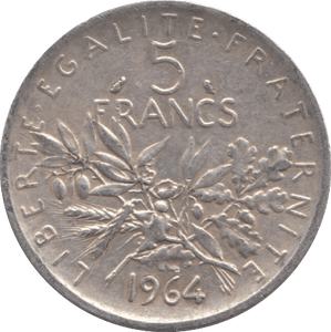 1964 SILVER 5 FRANC FRANCE - SILVER WORLD COINS - Cambridgeshire Coins