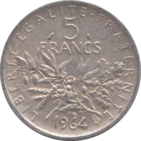 1964 SILVER 5 FRANC FRANCE - SILVER WORLD COINS - Cambridgeshire Coins