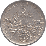 1964 SILVER 5 FRANC FRANCE - SILVER WORLD COINS - Cambridgeshire Coins