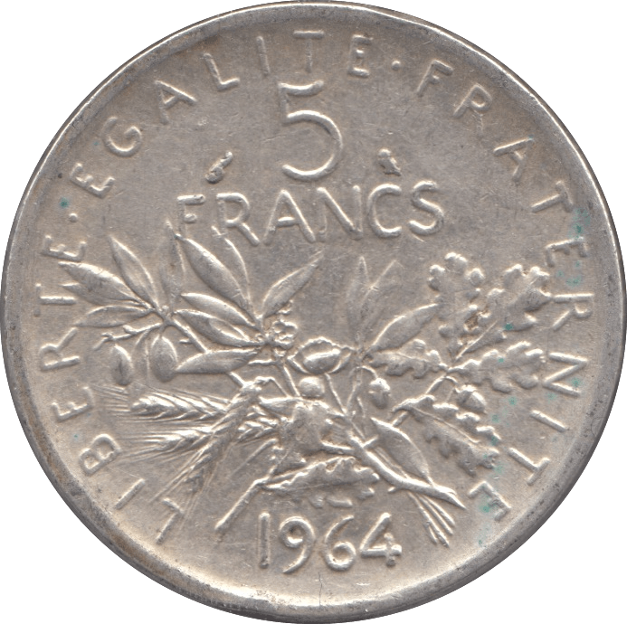 1964 SILVER 5 FRANCS FRANCE REF 4 - SILVER WORLD COINS - Cambridgeshire Coins