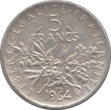 1964 SILVER 5 FRANCS FRANCE REF 4 - SILVER WORLD COINS - Cambridgeshire Coins
