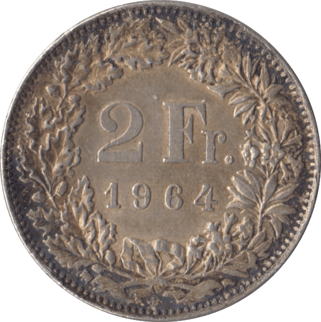 1964 SILVER SWISS 2 FRANCS - SILVER WORLD COINS - Cambridgeshire Coins