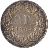 1964 SILVER SWISS 2 FRANCS - SILVER WORLD COINS - Cambridgeshire Coins