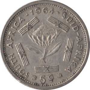 1964 SOUTH AFRICA SILVER 5 CENTS - SILVER WORLD COINS - Cambridgeshire Coins