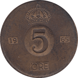 1965 5 ORE SWEDEN - WORLD COINS - Cambridgeshire Coins