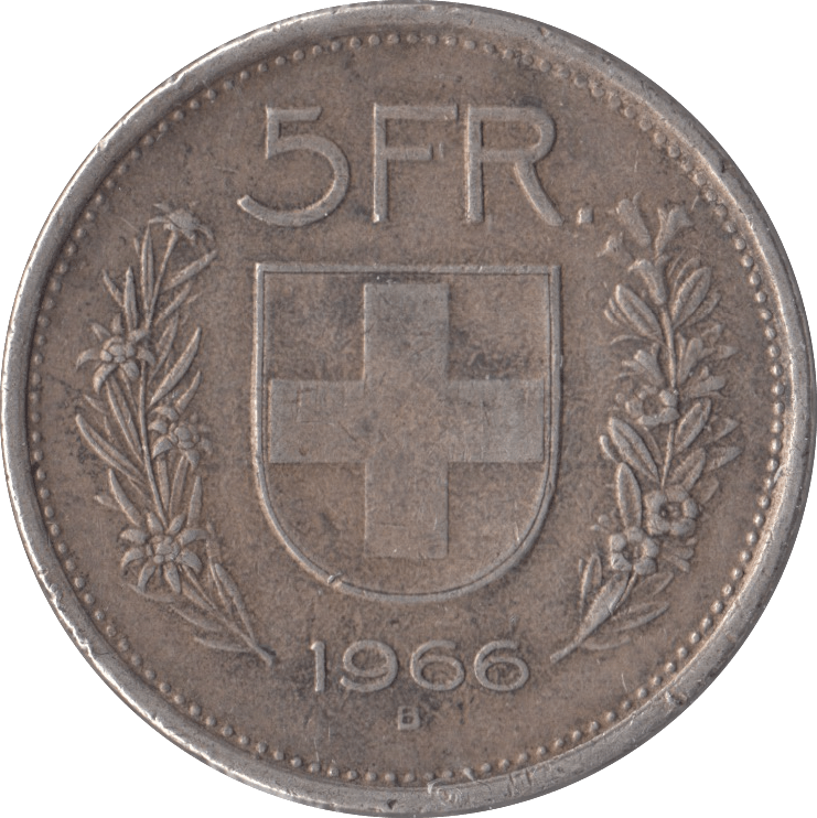 1966 5 SILVER SWISS FRANCS - SILVER WORLD COINS - Cambridgeshire Coins