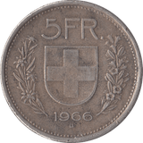 1966 5 SILVER SWISS FRANCS - SILVER WORLD COINS - Cambridgeshire Coins