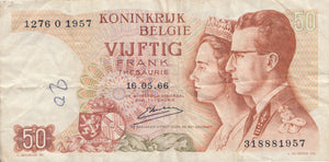 1966 50 FRANCS BANKNOTE BELGIUM REF 578 - World Banknotes - Cambridgeshire Coins
