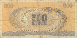 1966 BANK OF ITALY 500 LIRE BANKNOTE REF 1299 - World Banknotes - Cambridgeshire Coins