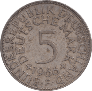 1966 GERMANY SILVER FIVE MARK - SILVER WORLD COINS - Cambridgeshire Coins