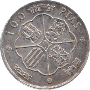 1966 SILVER 100 PESATES SPAIN - SILVER WORLD COINS - Cambridgeshire Coins
