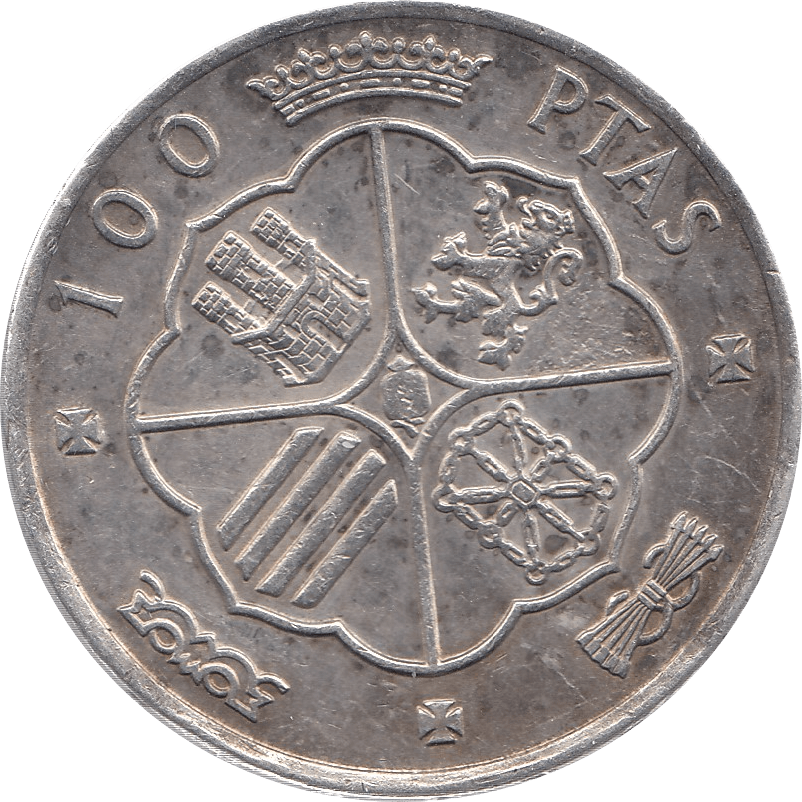 1966 SILVER 100 PESATES SPAIN - SILVER WORLD COINS - Cambridgeshire Coins